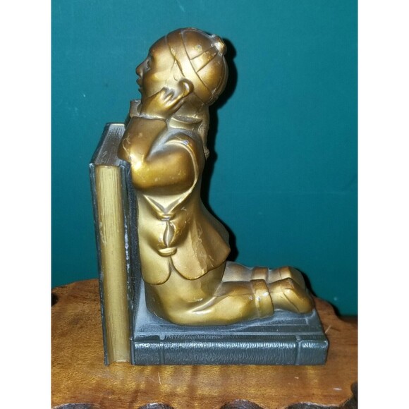 Antique 1930s Chinese Boy Bronze Single Bookend 5.25"x3.75"x2.75" - Picture 3 of 5